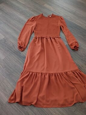 Long Sleeve Rust Tiered Maxi Dress